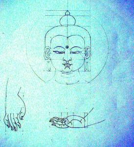 Buddha Face And Hands From Proportional Grid Drawings